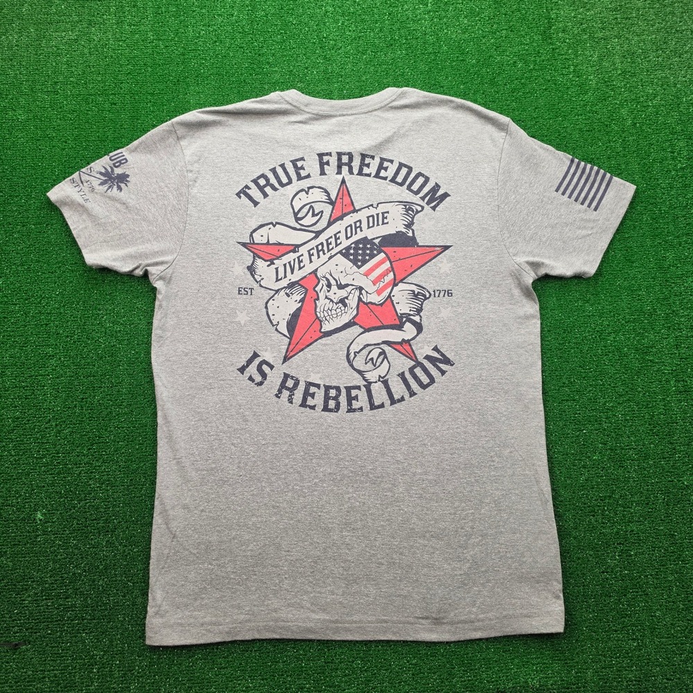 Grunt Style True Freedom Is Rebellion Tshirt Mens Large‎ Gray Graphic Skull Tee